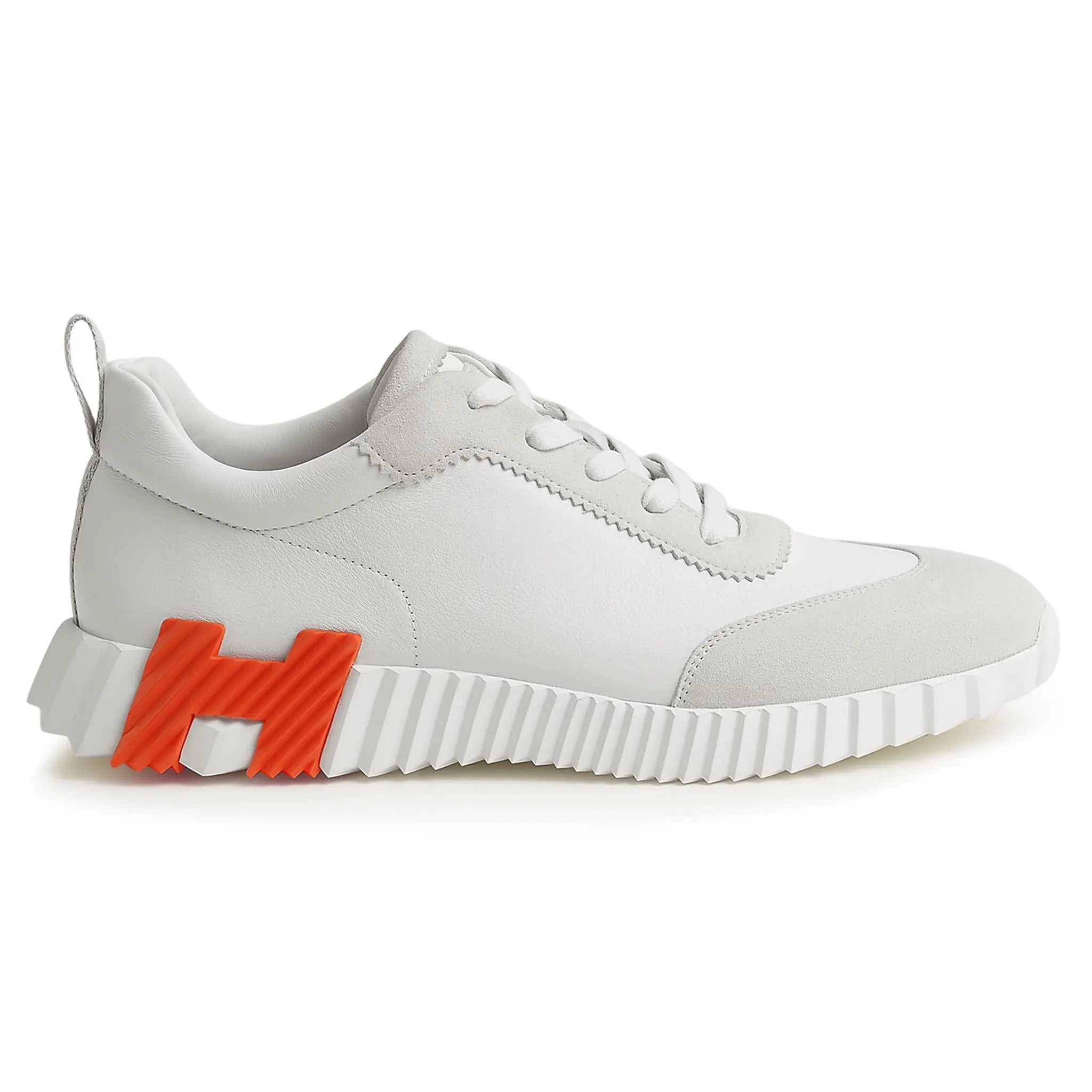 Side View of Hermès Paris Bouncing Calf Sneaker White Orange H221898ZH94400